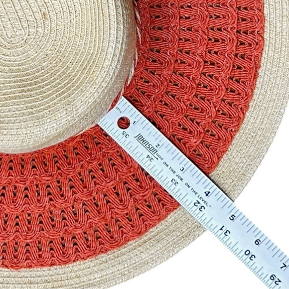 CAPPELLI Straworld Orange & Natural Paper Wide Brim Hat Cord & Metal Detail OS - Picture 8 of 8